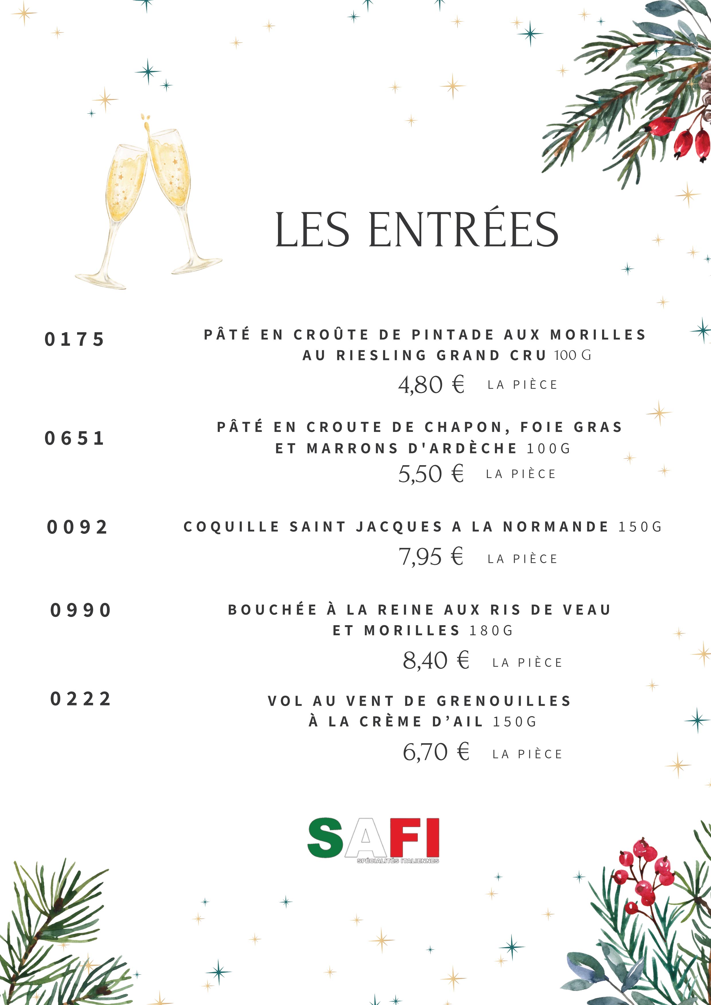 Carte traiteur speciale fête